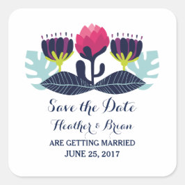 Pegatina Cuadrada Funky Floral Save the Date Pegatinas