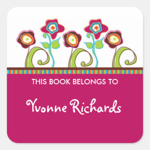 Pegatina Cuadrada Funky Flowers Square Book Labels