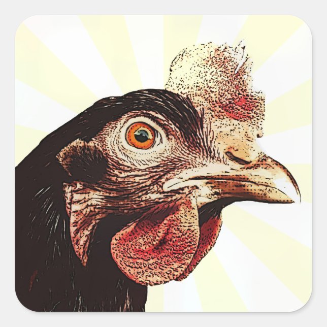 Pegatina Cuadrada Funky Grumpy Chicken Superstar (Anverso)