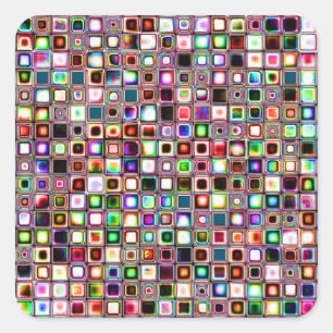 Pegatina Cuadrada Funky Mosaico Patrón De Baldosas Con Tonos De Joy