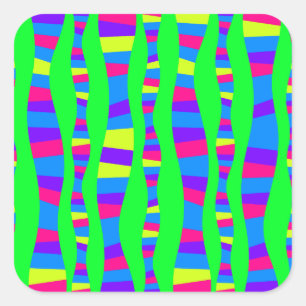 Pegatina Cuadrada Funky Neon Colores Retro Patrón Moderno Psicodélic