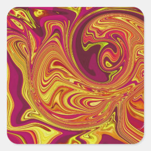 Pegatina Cuadrada Funky Retro Naranja Swirl