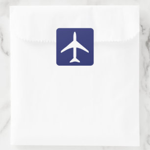 Pegatina Cuadrada Funky White Plane Blue Background Pilot Aviation