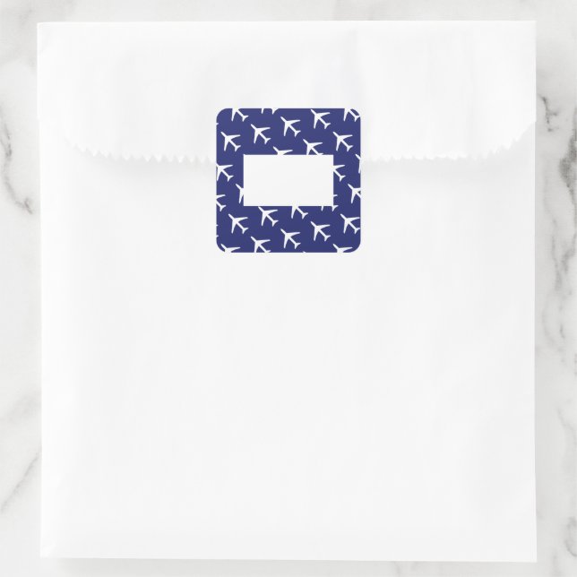 Pegatina Cuadrada Funky White Plane Blue Background Pilot Aviation (Bolso)