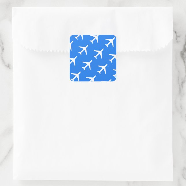Pegatina Cuadrada Funky White Plane Blue Background Pilot Aviation (Bolso)