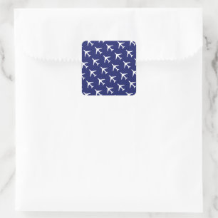 Pegatina Cuadrada Funky White Plane Blue Background Pilot Aviation