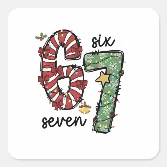 Pegatina Cuadrada Funny 6 7  Santa Squad Sixty Seven Christmas (Anverso)