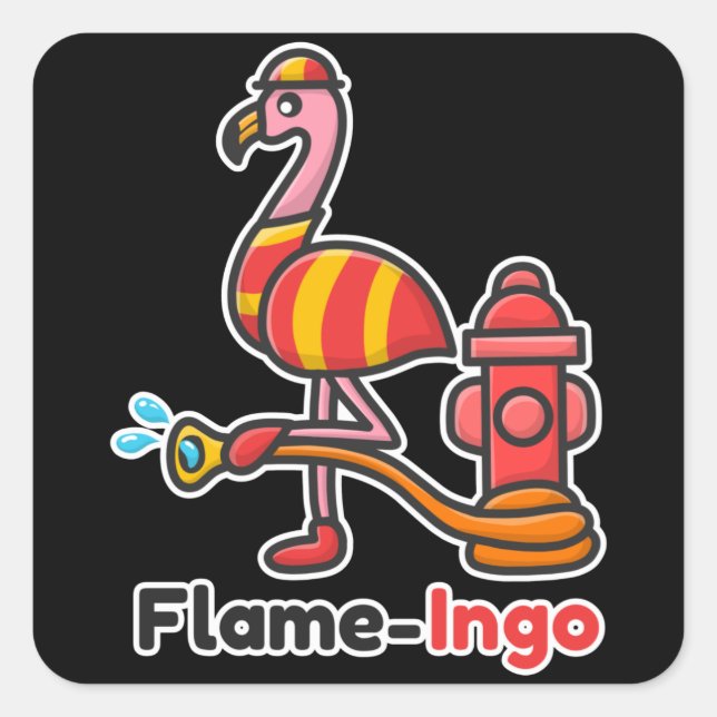 Pegatina Cuadrada Funny Animals Fire Department Flamingo (Anverso)