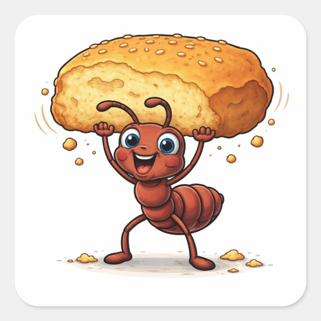 Pegatina Cuadrada Funny Ant Lifting Giant Crumb Art Sticker (Anverso)