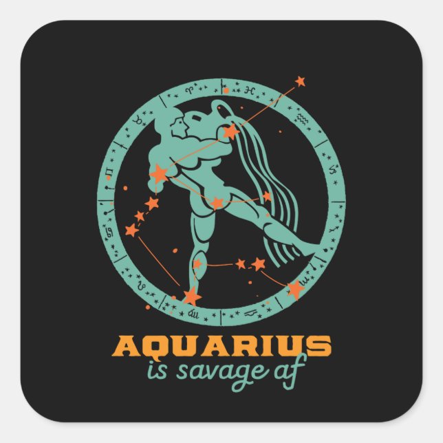 Pegatina Cuadrada Funny Aquarius Zodiac Star Astrología Cumpleaños (Anverso)