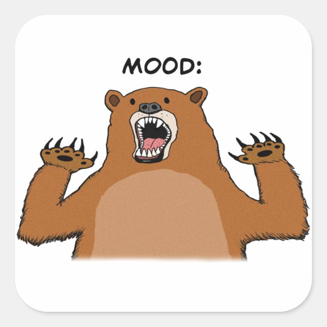 Pegatina Cuadrada Funny Bad Mood Bear (Anverso)