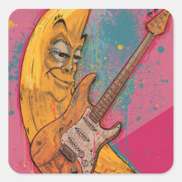 Pegatina Cuadrada Funny Banana Guitar Sticker | Cartoon Music Decal