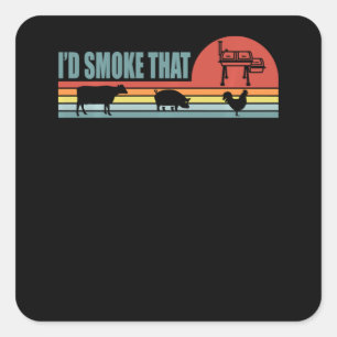 Pegatina Cuadrada Funny BBQ Id Fumar Esa Barbeque Retro