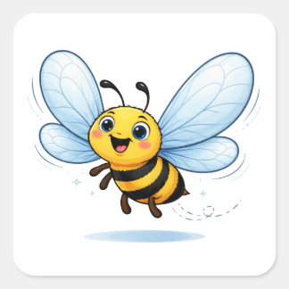 Pegatina Cuadrada Funny Bee Cartoon With Big Wings Sticker