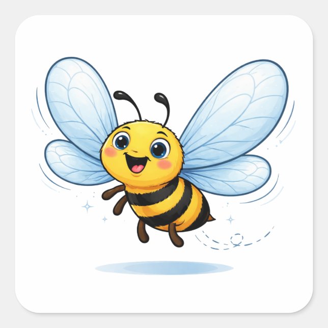 Pegatina Cuadrada Funny Bee Cartoon With Big Wings Sticker (Anverso)