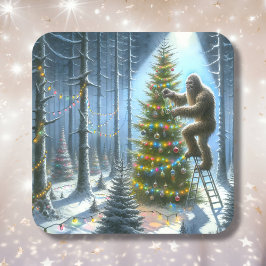 Pegatina Cuadrada Funny Bigfoot Navidades personalizados