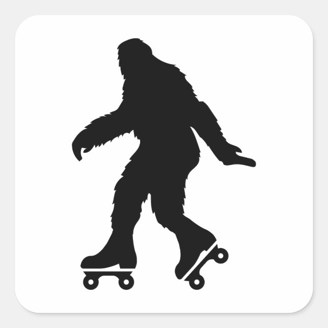 Pegatina Cuadrada Funny Bigfoot Roller Sking (Anverso)
