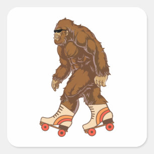 Pegatina Cuadrada Funny Bigfoot Roller Sking