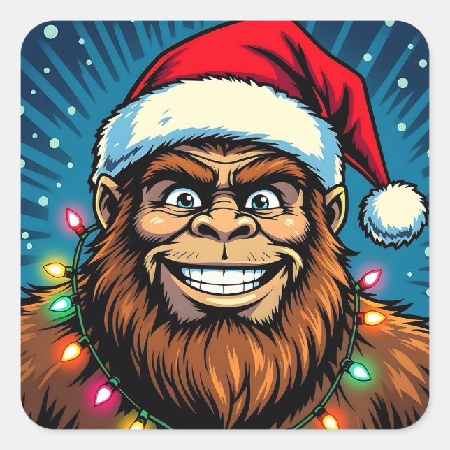 Pegatina Cuadrada Funny Bigfoot Sasquatch Yeti Christmas (Anverso)