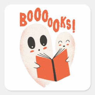Pegatina Cuadrada Funny Bookworm Ghost Halloween Costume Boooooks