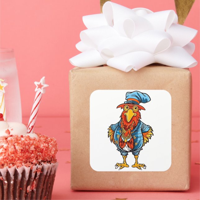 Pegatina Cuadrada Funny Bossy Personalizado Rooster (Fiesta)