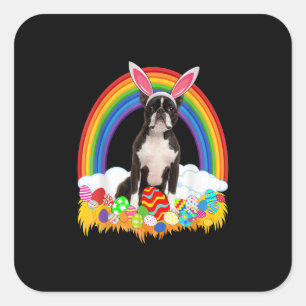 Pegatina Cuadrada Funny Boston Terrier Huevo Shirt Perro Lover Easte