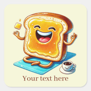 Pegatina Cuadrada Funny Breakfast toast añadir texto