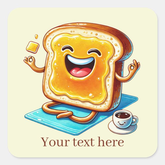 Pegatina Cuadrada Funny Breakfast toast añadir texto (Anverso)