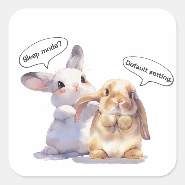 Pegatina Cuadrada Funny Bunny sticker – Sleep Mode vs Default (Anverso)