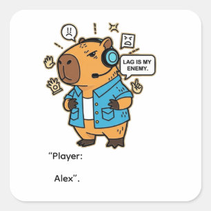 Pegatina Cuadrada Funny Capybara Gamer Sticker – Personalized with N