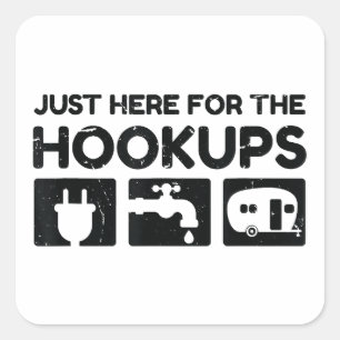 Pegatina Cuadrada Funny Caravana Camping RV Justo Aquí Para T