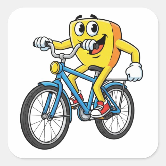 Pegatina Cuadrada Funny Cartoon Bicycle Riding Character Sticker (Anverso)