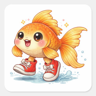 Pegatina Cuadrada Funny cartoon fish wearing shoes Sticker