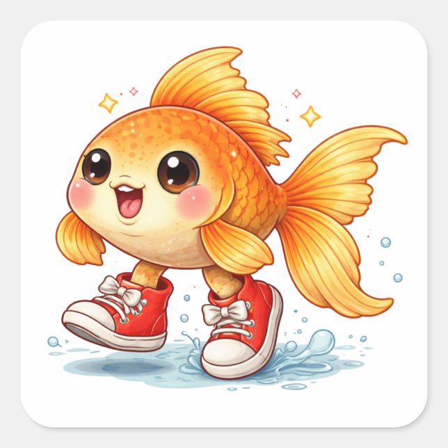 Pegatina Cuadrada Funny cartoon fish wearing shoes Sticker (Anverso)