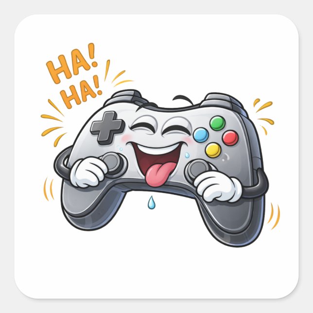 Pegatina Cuadrada Funny Cartoon Game Controller Laughing Sticker (Anverso)