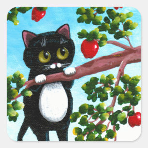 Pegatina Cuadrada Funny Cat Apple Personalizado Creationarts