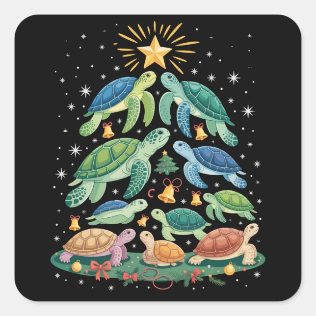 Pegatina Cuadrada Funny Christmas Turtle Gift Turtle Christmas Tree (Anverso)