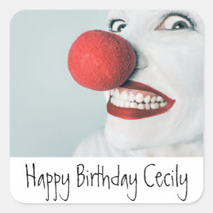 Pegatina Cuadrada Funny Clown Face Cumpleaños