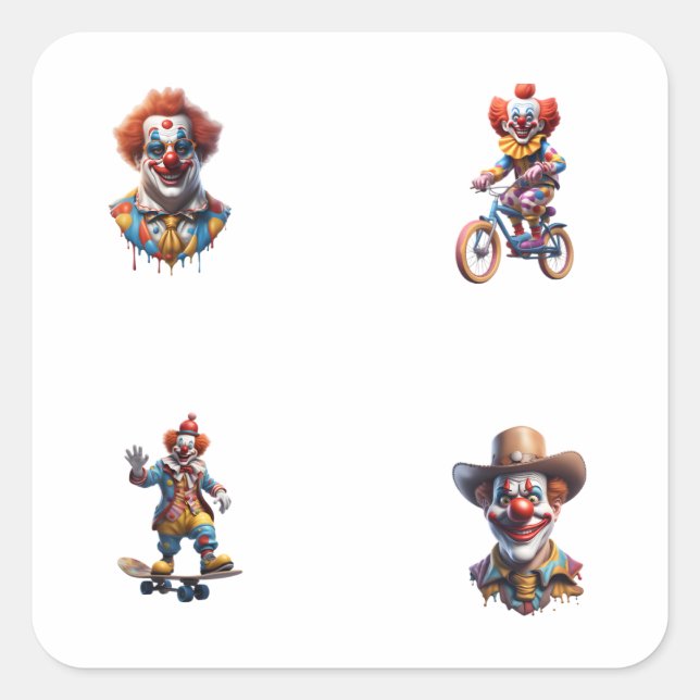 Pegatina Cuadrada Funny Clown Personalizado Art 4 Pack Pegatinas (Anverso)
