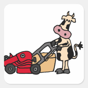 Pegatina Cuadrada Funny Cow Pushing Red Lawrence Mower Personalizado