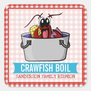 Pegatina Cuadrada Funny Crawfish Hervir Familia Reunion Seafood Fies