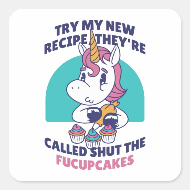 Pegatina Cuadrada Funny Cupcake Unicorn (Anverso)