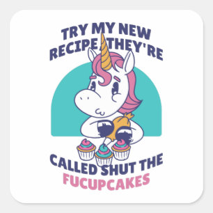 Pegatina Cuadrada Funny Cupcake Unicorn