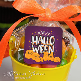 Pegatina Cuadrada Funny Cute Pumpkins Kids Happy Halloween
