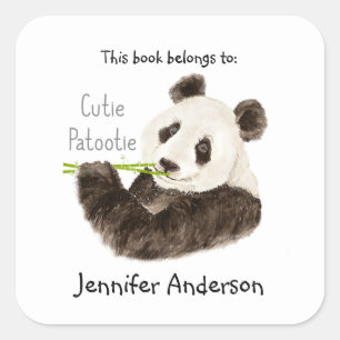 Pegatina Cuadrada Funny Cutie Patootie Panda Bear Bookplate