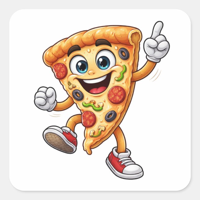 Pegatina Cuadrada Funny Dancing Pizza Slice Cartoon Sticker (Anverso)