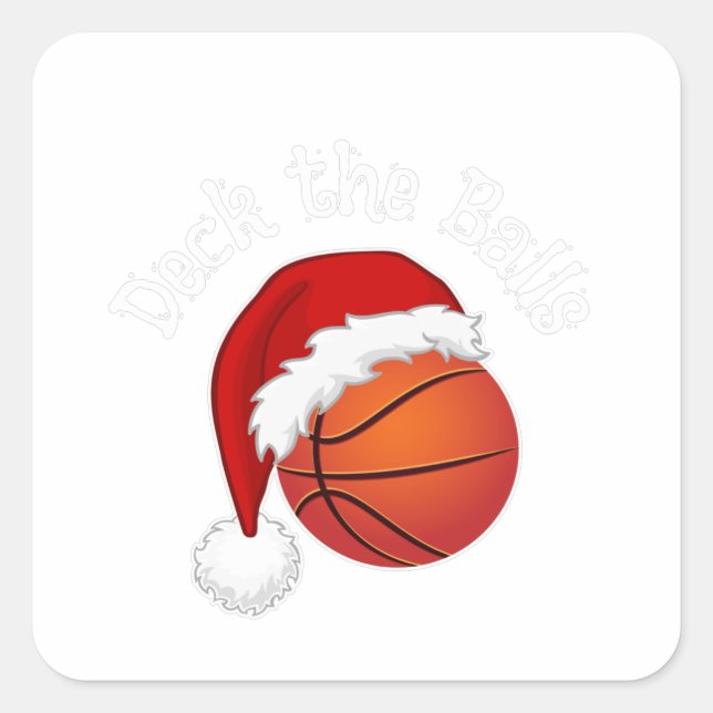 Pegatina Cuadrada Funny Deck the Balls Navidades Baloncesto Pun (Anverso)