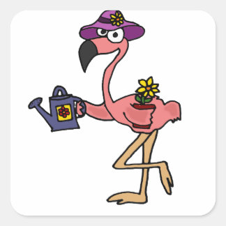 Pegatina Cuadrada Funny Diseño de Jardinería Rosa Flamingo