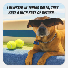 Pegatina Cuadrada Funny Dog Retirement Boat Tennis Balls Sunglasses 