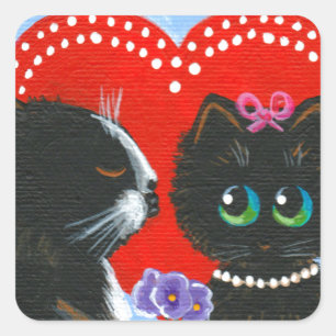 Pegatina Cuadrada Funny El día de San Valentín Cat Creationarts Pega